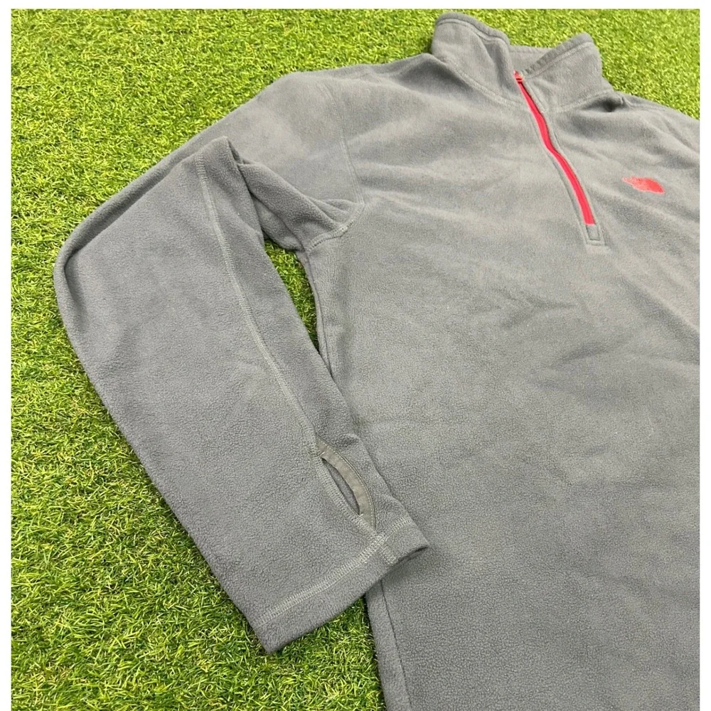 The North Face Mens Large Gray Red 1/4 Zip Fleece Pullover Jacket‎ Sleeve Pocket